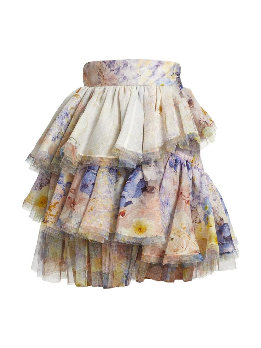Zimmermann Rhythmic Tulle Floral Tiered Mini Skirt